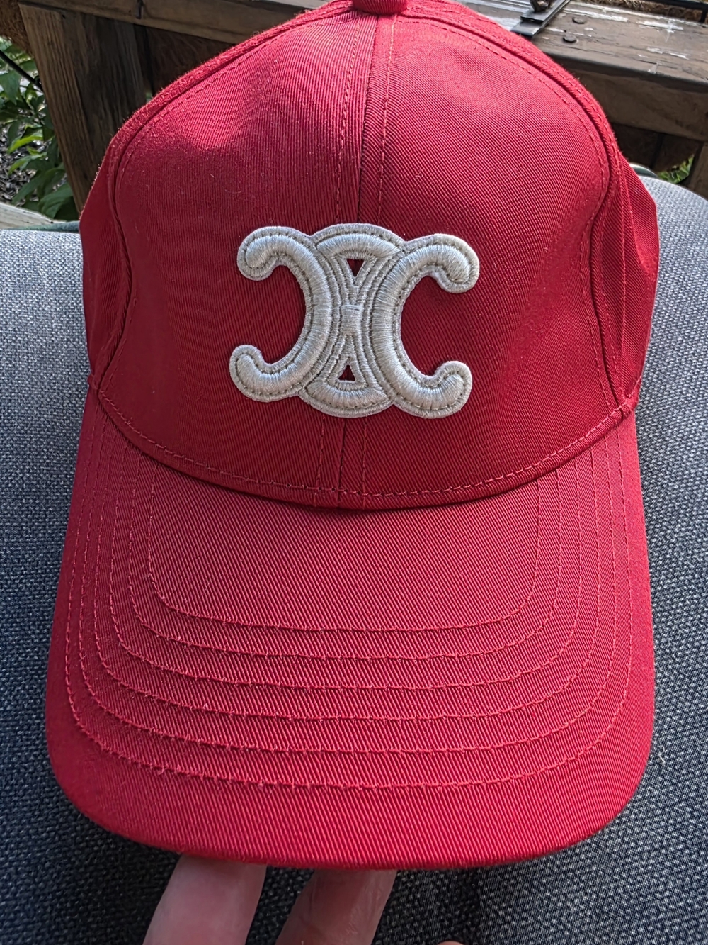 Celine Red Baseball Cap with White Logo - Picture 2 of 5
